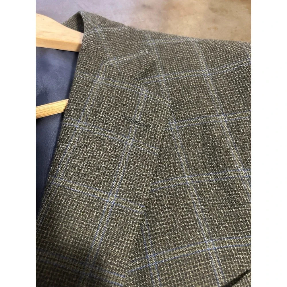 Ermenegildo Zegna Blazer Roma Gray Blue Windowpane Wool Sport Coat Mens Sz 46R